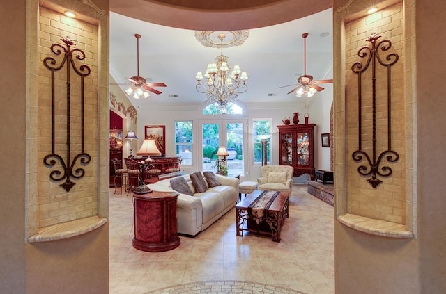 71 Omaha Ave, Clovis, CA 93619 - tiled living area featuring ceiling fan and crown molding