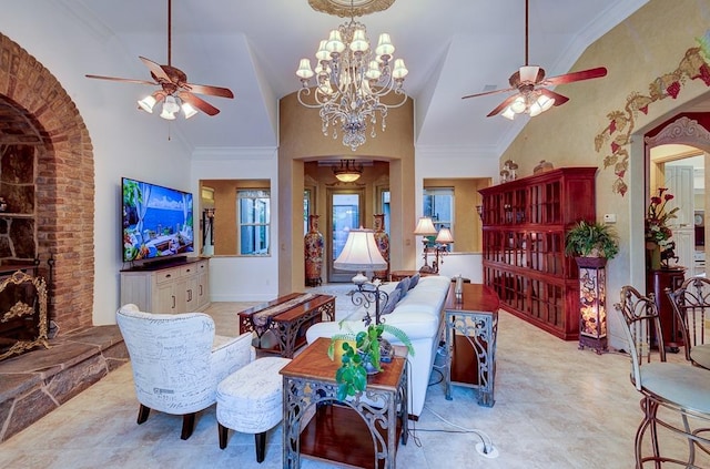 71 Omaha Ave, Clovis, CA 93619 - living room featuring a ceiling fan and arched walkways