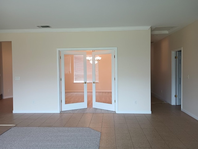 2979 Duncan Ave, Clovis, CA 93611 - tiled empty room with crown molding, a chandelier, and baseboards