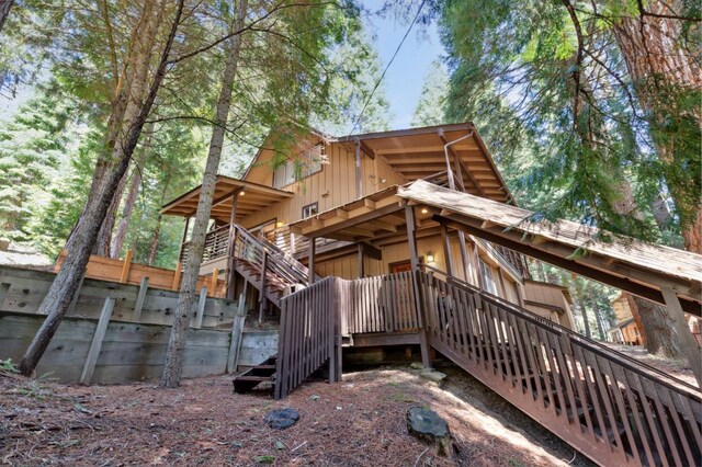 1167 Silver Tip Ln, Fish Camp, CA 93623 - rear view of property featuring stairs and a deck