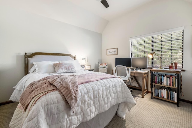 2827 W Compton Ct, Fresno, CA 93711 - carpeted bedroom featuring baseboards, a ceiling fan, and lofted ceiling