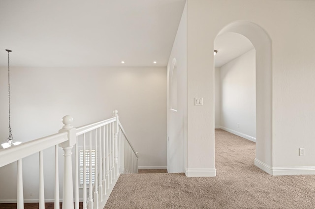 11340 N Via Verona Way, Fresno, CA 93730 - stairs featuring baseboards, carpet, and arched walkways