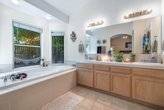 2955 E Christopher, Fresno, CA 93720 - bathroom with a sink, tile patterned flooring, a garden tub, and double vanity