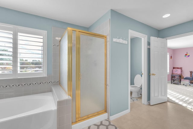 2776 Keats Ave, Clovis, CA 93611 - bathroom featuring a bath, toilet, connected bathroom, and a shower stall