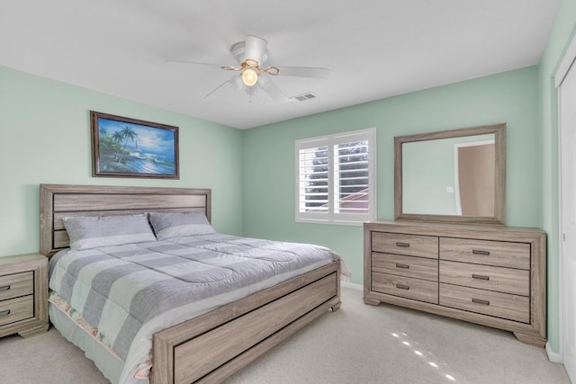 2776 Keats Ave, Clovis, CA 93611 - bedroom featuring light colored carpet, visible vents, baseboards, and ceiling fan