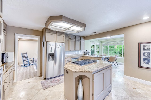 8164 N 8th St, Fresno, CA 93720 - kitchen featuring visible vents, a center island, appliances with stainless steel finishes, and light tile patterned flooring