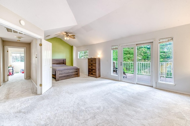 8164 N 8th St, Fresno, CA 93720 - unfurnished bedroom with baseboards, visible vents, vaulted ceiling, carpet floors, and access to outside
