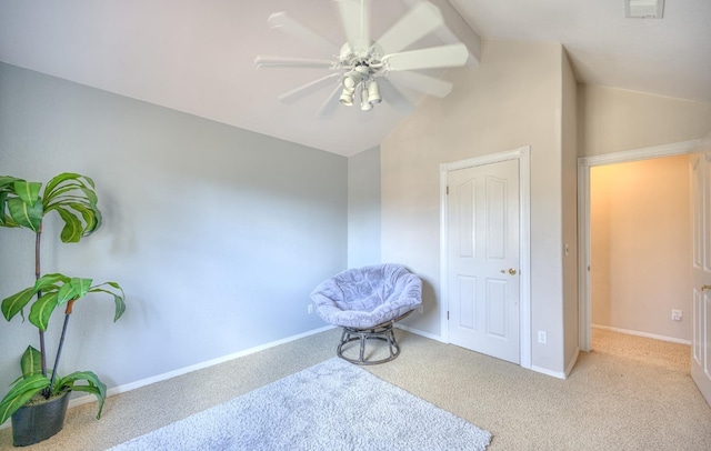 8164 N 8th St, Fresno, CA 93720 - sitting room featuring a ceiling fan, baseboards, vaulted ceiling with beams, and carpet
