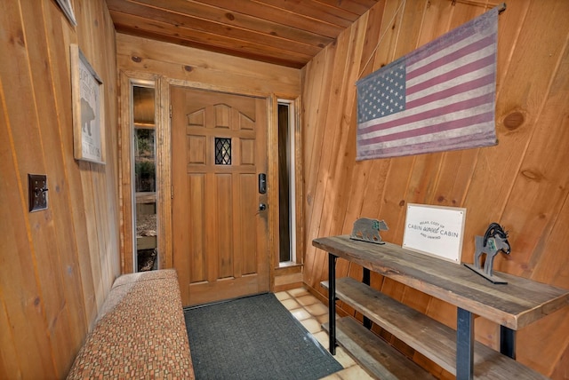 39090 Woodland Rd, Shaver Lake, CA 93664 - foyer entrance featuring wooden walls and wood ceiling