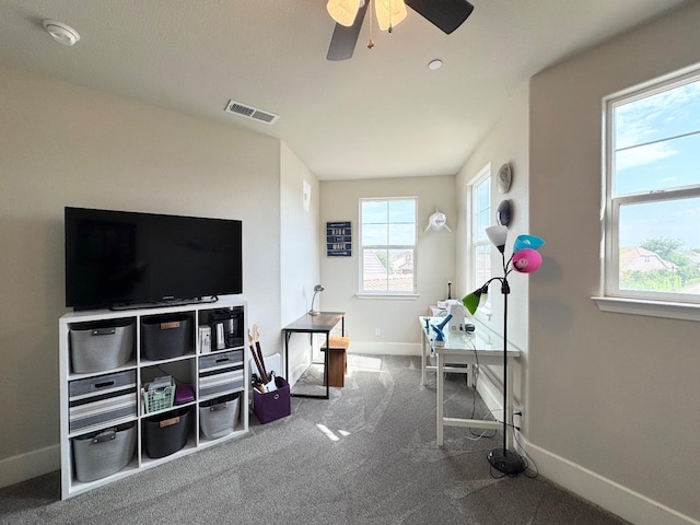 1885 N Whitehorse, Clovis, CA 93619 - interior space featuring multiple windows, visible vents, baseboards, and carpet floors