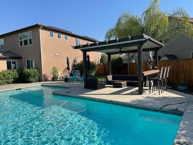 1885 N Whitehorse, Clovis, CA 93619 - view of swimming pool featuring a fire pit, a patio, fence, and a fenced in pool