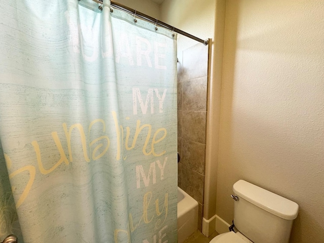 1885 N Whitehorse, Clovis, CA 93619 - full bath with toilet, shower / bath combo, and a textured wall