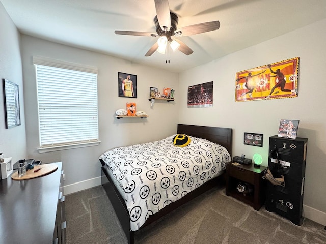 1885 N Whitehorse, Clovis, CA 93619 - bedroom featuring baseboards, dark colored carpet, and a ceiling fan