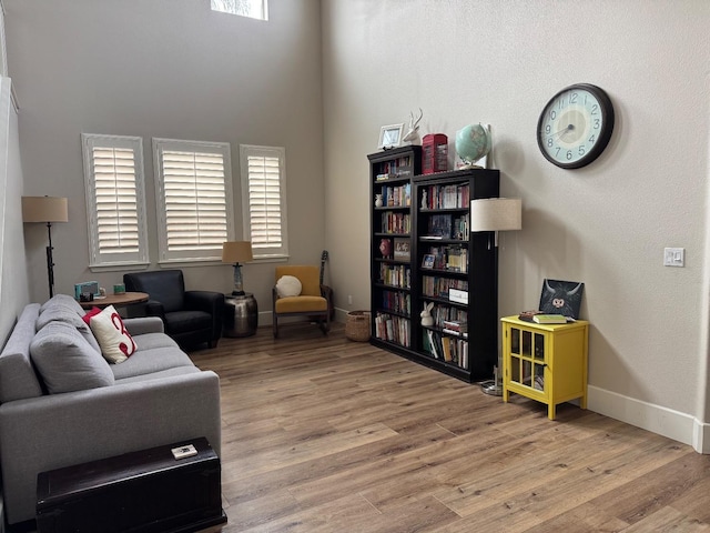 1885 N Whitehorse, Clovis, CA 93619 - living area featuring wood finished floors, baseboards, and a high ceiling