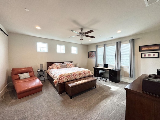 1885 N Whitehorse, Clovis, CA 93619 - bedroom featuring baseboards, recessed lighting, light carpet, and visible vents