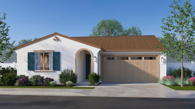 view of front of property featuring driveway, stucco siding, and a garage