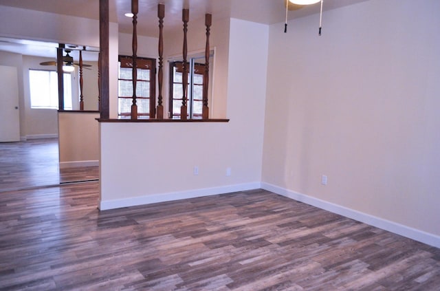 43777 Kaweah River Dr, Three Rivers, CA 93271 - unfurnished room featuring ceiling fan, dark wood-style floors, and baseboards