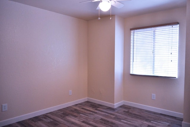 43777 Kaweah River Dr, Three Rivers, CA 93271 - empty room with ceiling fan, healthy amount of natural light, dark wood-style flooring, and baseboards