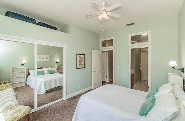287 W Trenton Ave, Clovis, CA 93619 - carpeted bedroom featuring baseboards, ceiling fan, and connected bathroom
