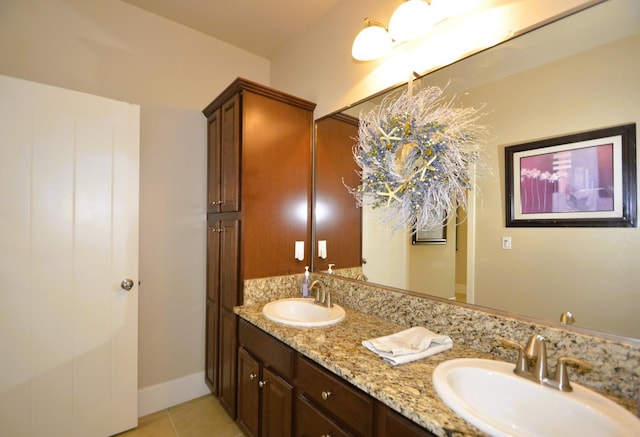 full bath featuring double vanity and tile patterned floors