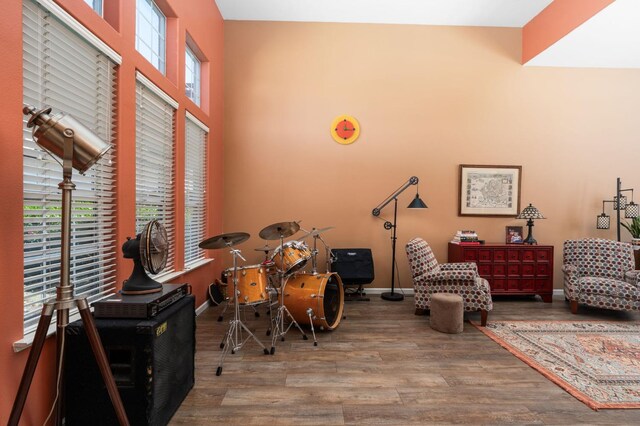 playroom featuring wood finished floors and baseboards