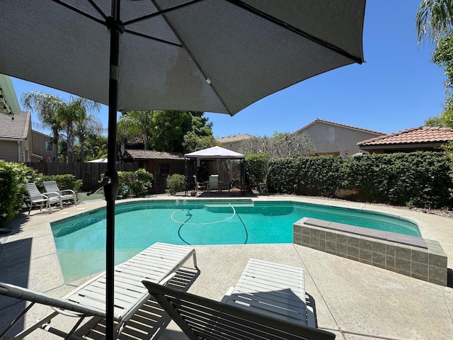 1822 N Magnolia, Clovis, CA 93619 - view of swimming pool featuring a gazebo, a fenced backyard, and a patio area