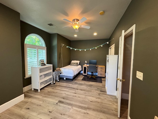 1822 N Magnolia, Clovis, CA 93619 - bedroom featuring light wood-type flooring, a desk, baseboards, and a ceiling fan