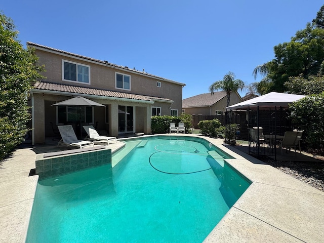 1822 N Magnolia, Clovis, CA 93619 - view of swimming pool featuring a patio, fence, and a gazebo