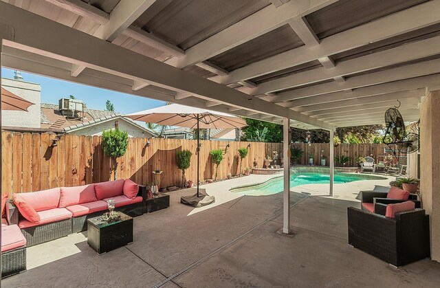 3042 Love St, Selma, CA 93662 - view of patio / terrace with an outdoor hangout area and a fenced backyard