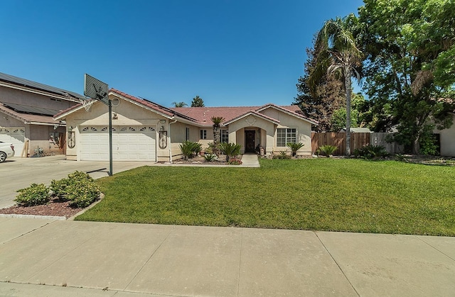 3042 Love St, Selma, CA 93662 - ranch-style home featuring an attached garage, stucco siding, driveway, and a tile roof