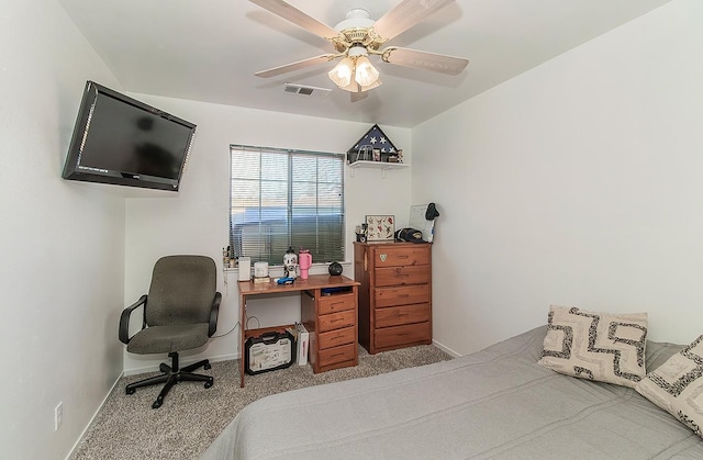 3042 Love St, Selma, CA 93662 - carpeted bedroom with a desk, baseboards, and ceiling fan