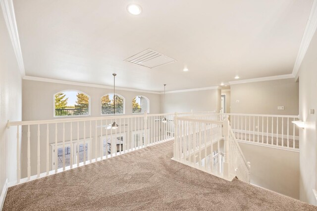 2758 N Highland Ave, Fresno, CA 93737 - hallway with carpet, ornamental molding, and recessed lighting