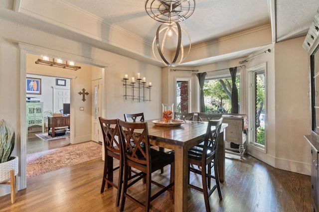 1517 W Fir Ave, Fresno, CA 93711 - dining space with wood finished floors, crown molding, a chandelier, and baseboards