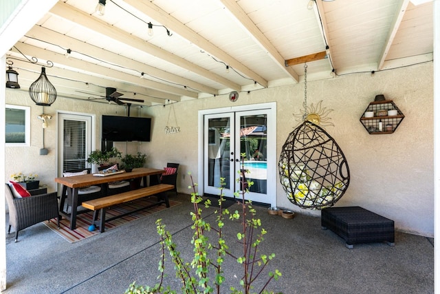 22 Pointe W, Madera, CA 93637 - view of patio with a ceiling fan, outdoor dining area, and french doors