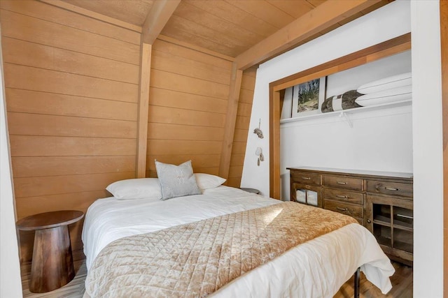 30830 Old Strawberry Rd, Tuolumne, CA 95375 - bedroom with wood walls, wood ceiling, and a closet