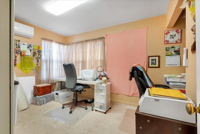office area featuring an AC wall unit and carpet