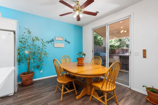 10597 E Fieldstone Ave, Clovis, CA 93619 - dining area with dark wood-style floors, baseboards, and ceiling fan