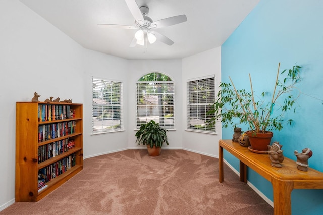 10597 E Fieldstone Ave, Clovis, CA 93619 - sitting room featuring carpet flooring, a ceiling fan, and baseboards