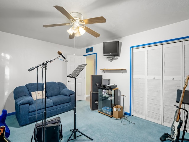 4740 E Princeton Ave, Fresno, CA 93703 - carpeted living room with ceiling fan and baseboards
