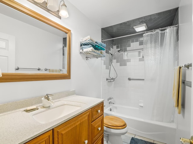 4740 E Princeton Ave, Fresno, CA 93703 - full bath featuring vanity, shower / tub combo with curtain, toilet, and tile patterned floors