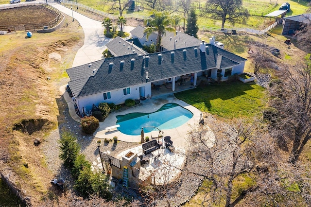 30925 Pennyroyal Ln, Prather, CA 93651 - aerial view of property and surrounding area with a pool area
