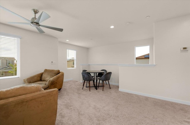 841 Corazon Ave, Clovis, CA 93619 - living room featuring carpet flooring, a ceiling fan, and recessed lighting