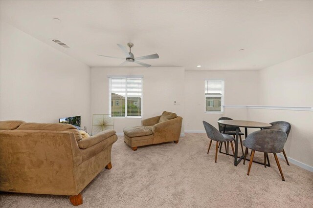 841 Corazon Ave, Clovis, CA 93619 - living area featuring a ceiling fan and light carpet