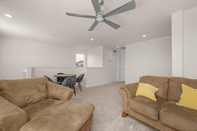 841 Corazon Ave, Clovis, CA 93619 - living room with light colored carpet, recessed lighting, and ceiling fan