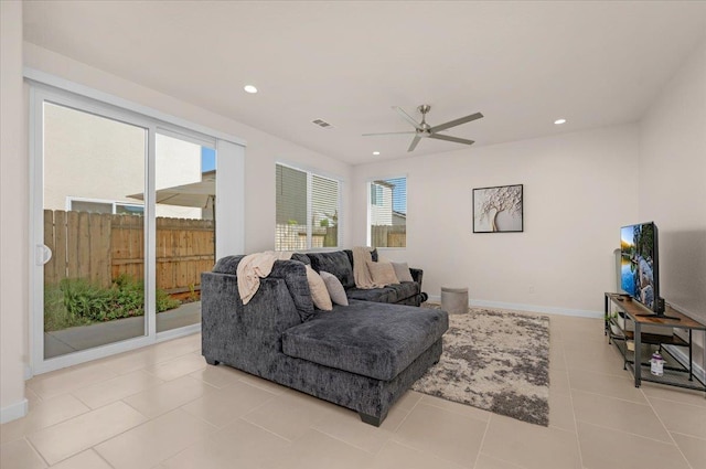 841 Corazon Ave, Clovis, CA 93619 - living room with a ceiling fan, recessed lighting, and light tile patterned floors