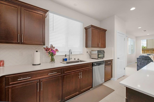 841 Corazon Ave, Clovis, CA 93619 - kitchen featuring stainless steel dishwasher, backsplash, light countertops, and recessed lighting