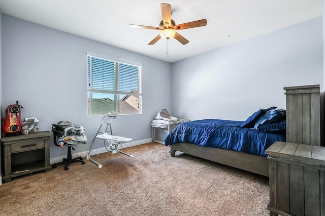 bedroom with carpet, baseboards, and ceiling fan