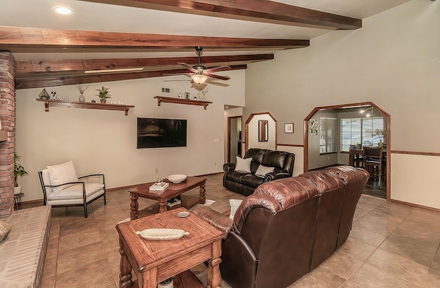 1025 E Cambridge Ave, Visalia, CA 93292 - living area featuring a ceiling fan, light tile patterned flooring, recessed lighting, and baseboards