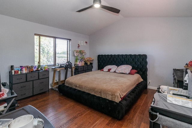 3626 E Stewart Ct, Visalia, CA 93292 - bedroom with wood finished floors, lofted ceiling, and a ceiling fan