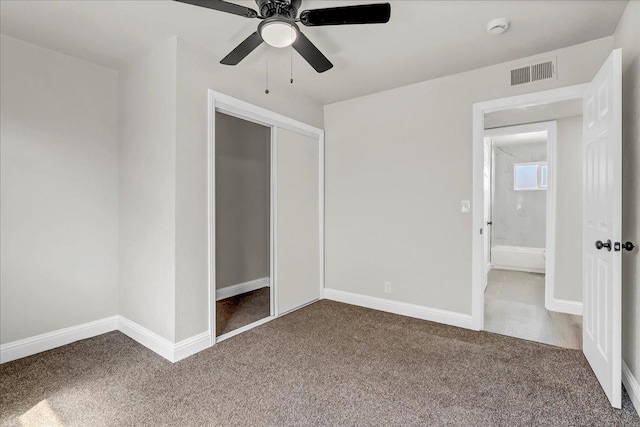 19745 Hemlock Ln, Lemoore, CA 93245 - unfurnished bedroom with carpet flooring, a closet, and a ceiling fan
